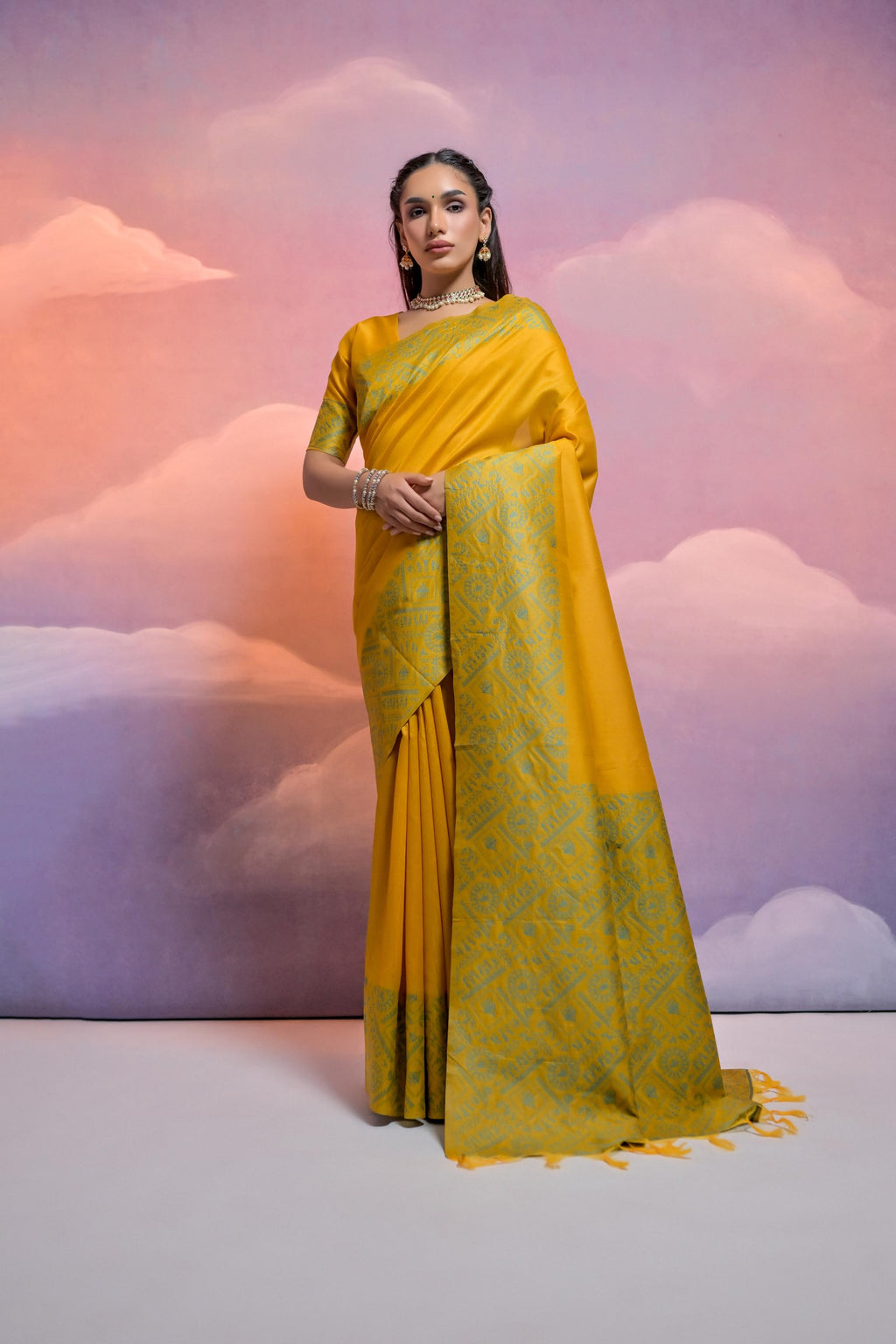 Jyoti Fashion Women's Yellow Handloom Raw Silk Weaving Designer Saree with Blouse - Distacart
