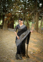 Jyoti Fashion Women's Black Handloom Raw Silk Weaving Designer Saree with Blouse - Distacart