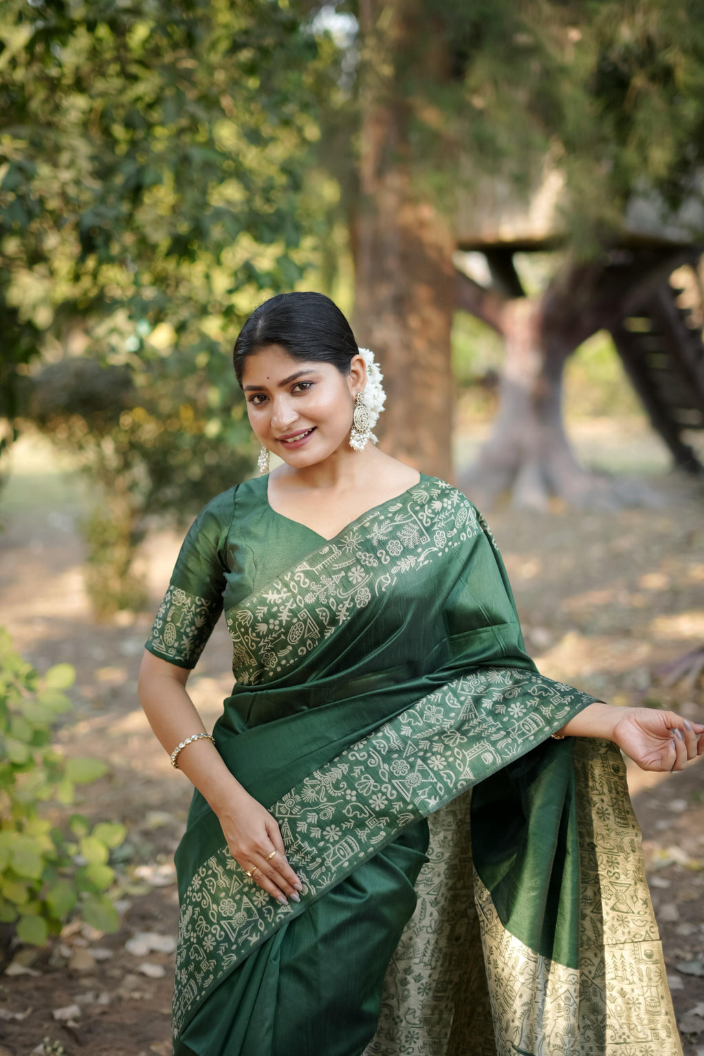 Jyoti Fashion Women's Bottle Green Handloom Raw Silk Weaving Designer Saree with Blouse - Distacart