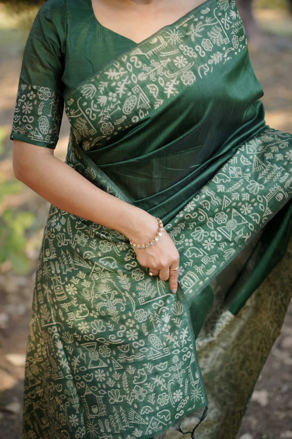 Jyoti Fashion Women's Bottle Green Handloom Raw Silk Weaving Designer Saree with Blouse - Distacart