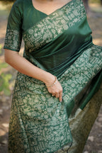 Jyoti Fashion Women's Bottle Green Handloom Raw Silk Weaving Designer Saree with Blouse - Distacart
