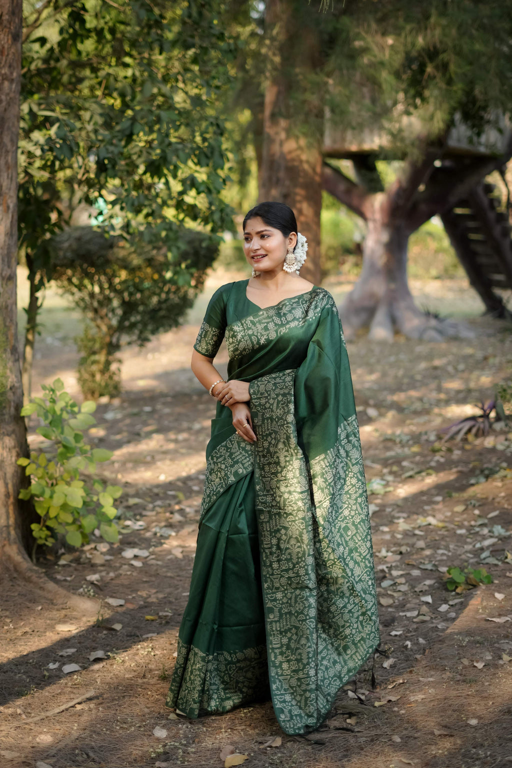 Jyoti Fashion Women's Bottle Green Handloom Raw Silk Weaving Designer Saree with Blouse - Distacart