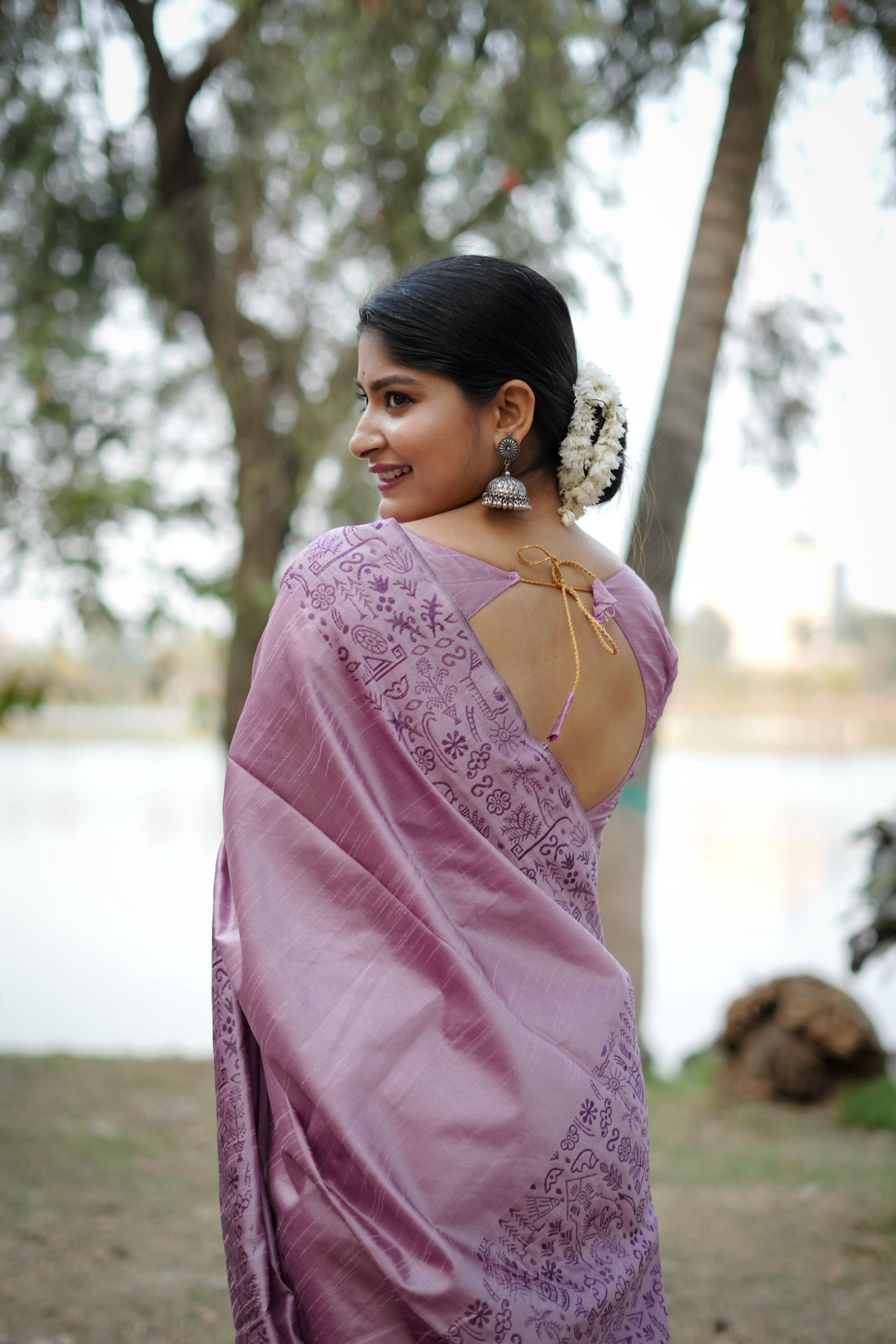 Jyoti Fashion Women's Purple Handloom Raw Silk Weaving Designer Saree with Blouse - Distacart