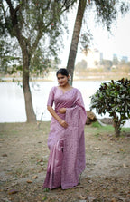 Jyoti Fashion Women's Purple Handloom Raw Silk Weaving Designer Saree with Blouse - Distacart