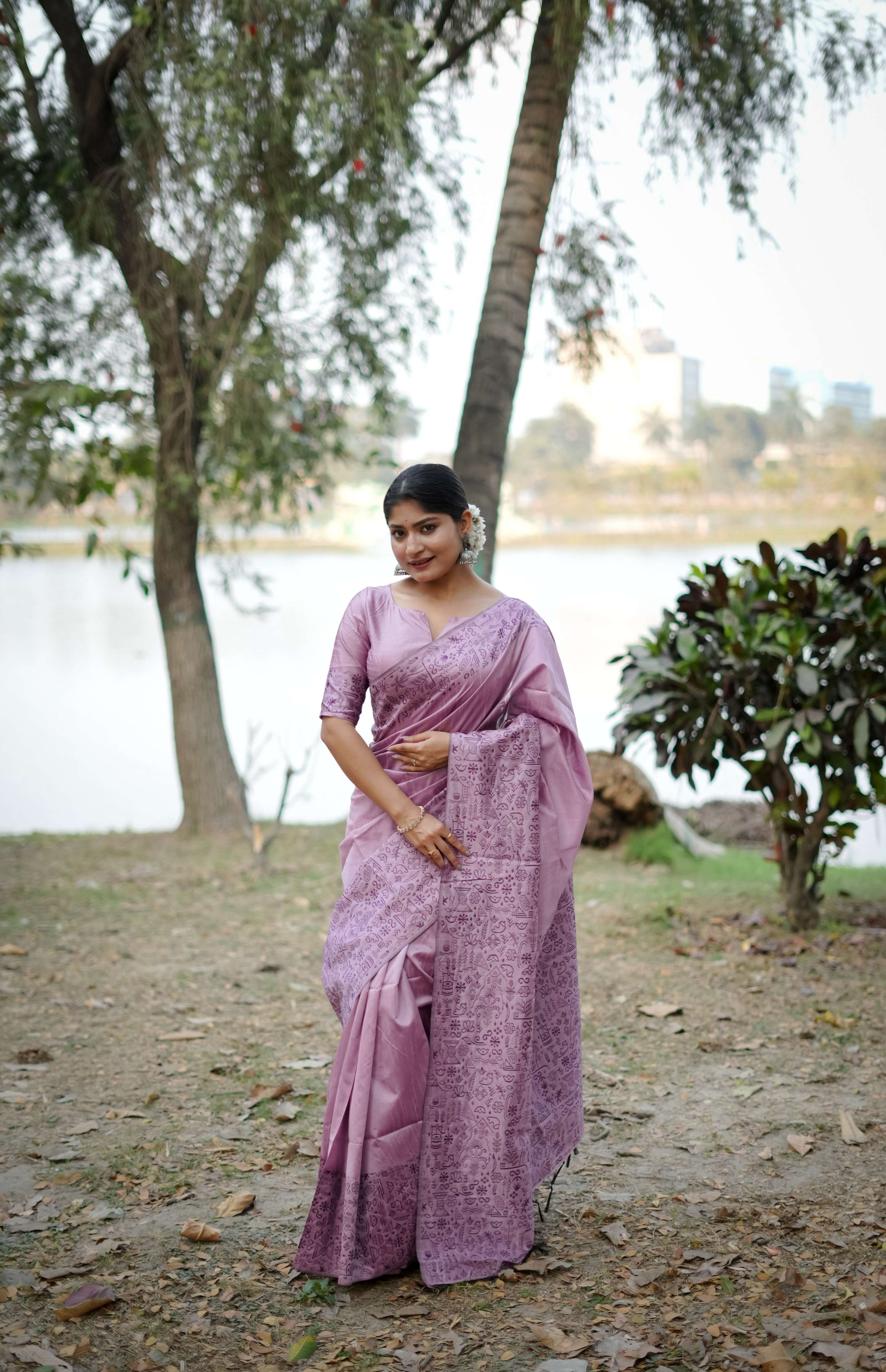 Jyoti Fashion Women's Purple Handloom Raw Silk Weaving Designer Saree with Blouse - Distacart