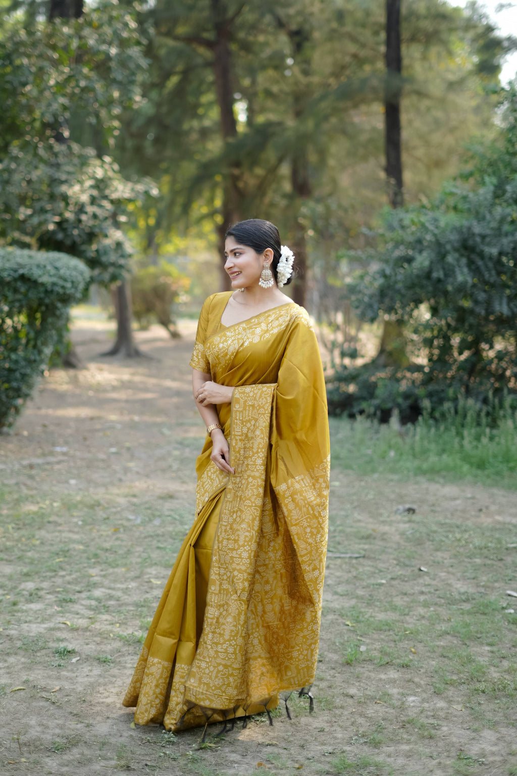 Jyoti Fashion Women's Mustard Handloom Raw Silk Weaving Designer Saree with Blouse - Distacart