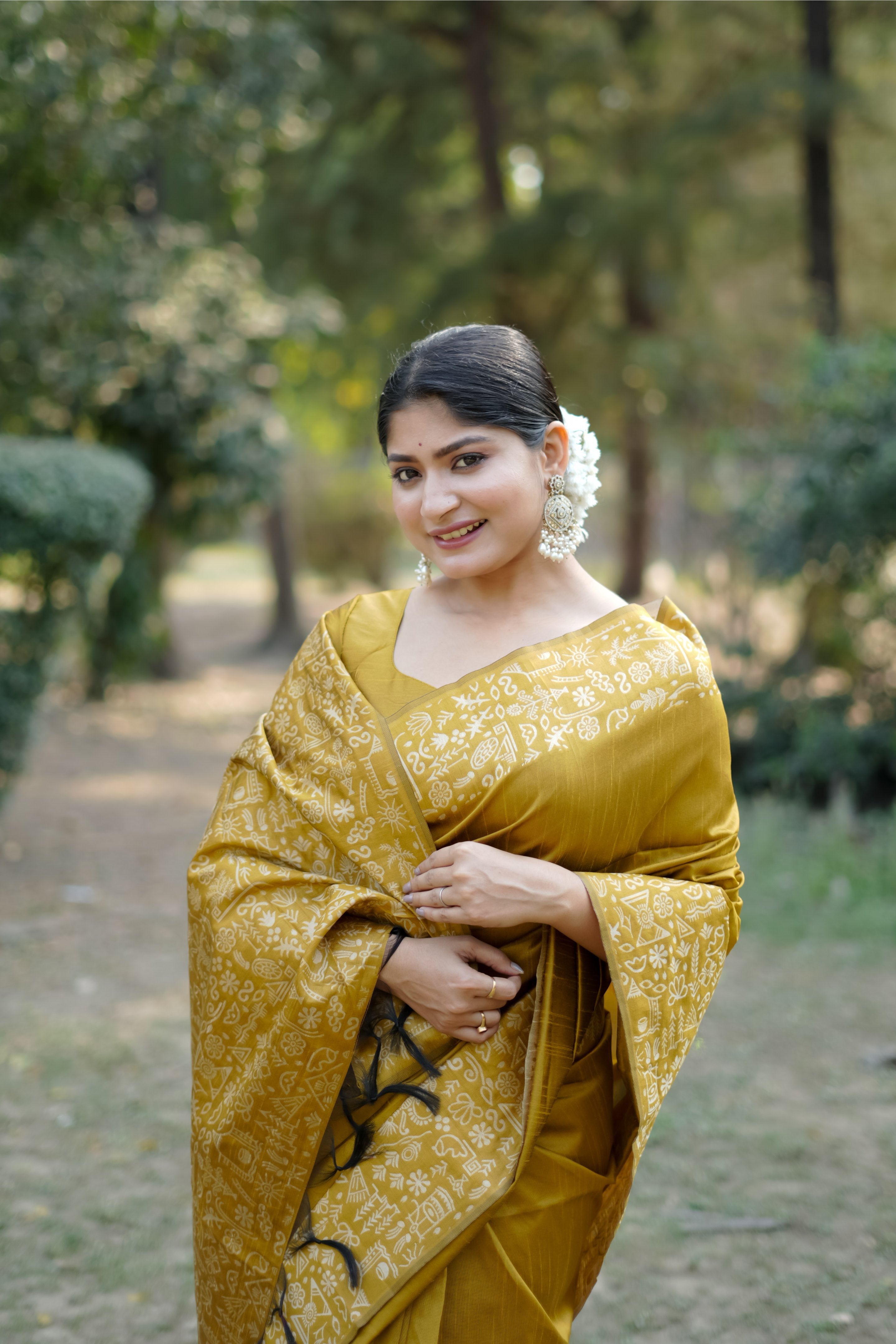 Jyoti Fashion Women's Mustard Handloom Raw Silk Weaving Designer Saree with Blouse - Distacart