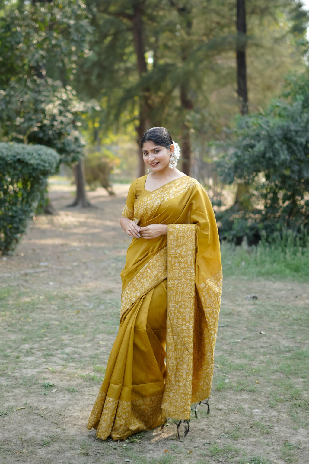 Jyoti Fashion Women's Mustard Handloom Raw Silk Weaving Designer Saree with Blouse - Distacart