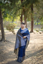 Jyoti Fashion Women's Blue Handloom Raw Silk Weaving Designer Saree with Blouse - Distacart