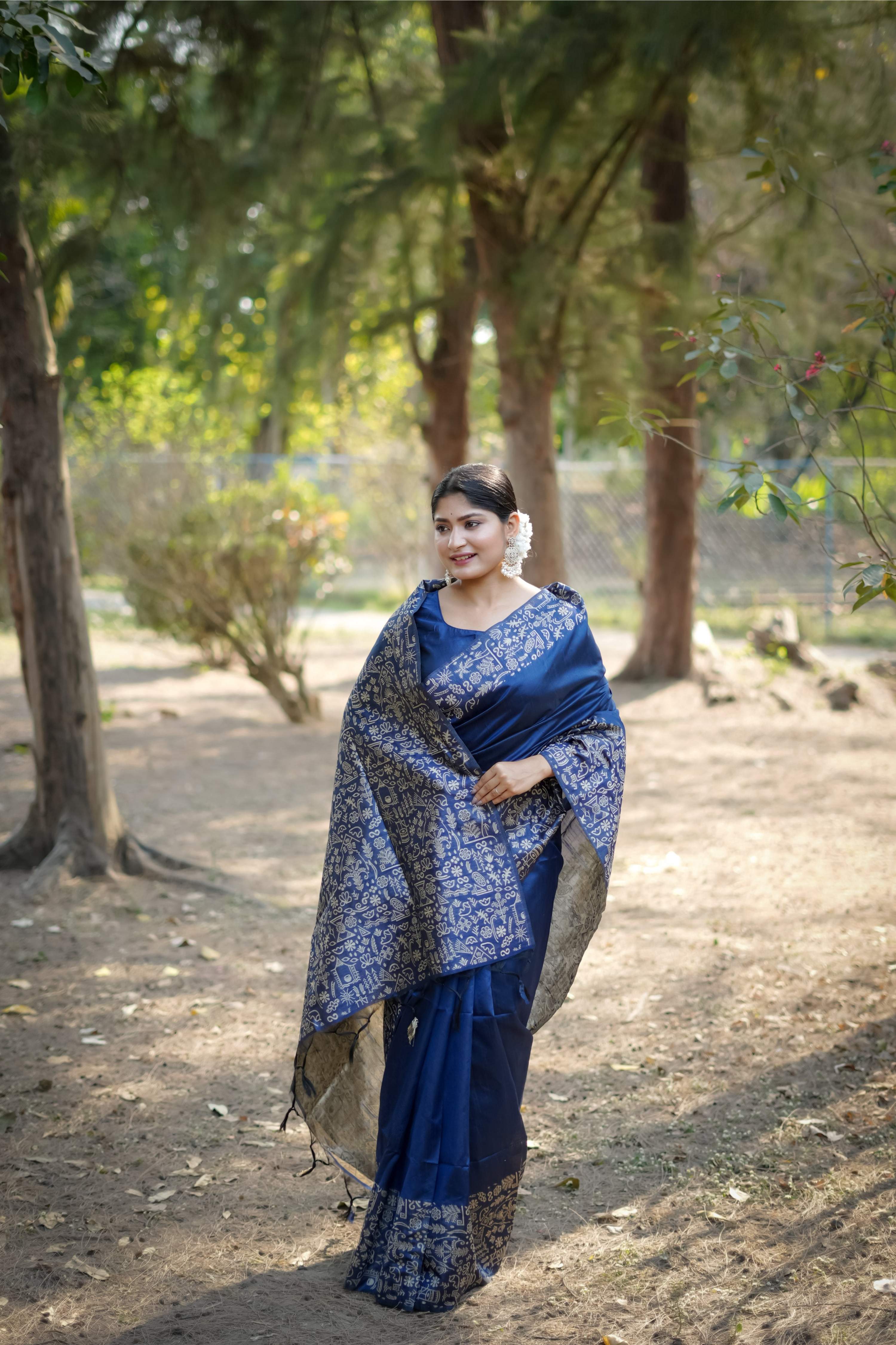 Jyoti Fashion Women's Blue Handloom Raw Silk Weaving Designer Saree with Blouse - Distacart