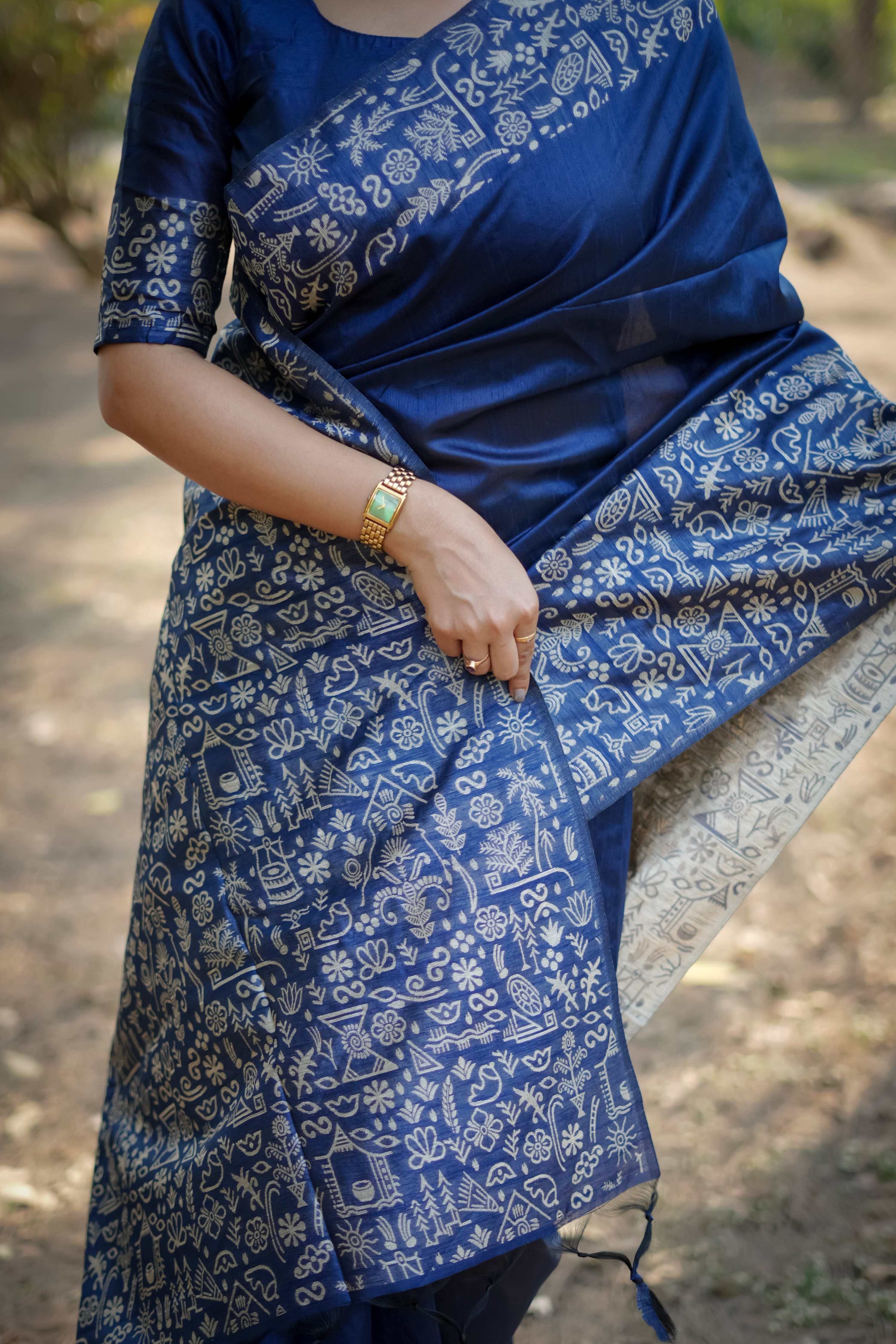 Jyoti Fashion Women's Blue Handloom Raw Silk Weaving Designer Saree with Blouse - Distacart