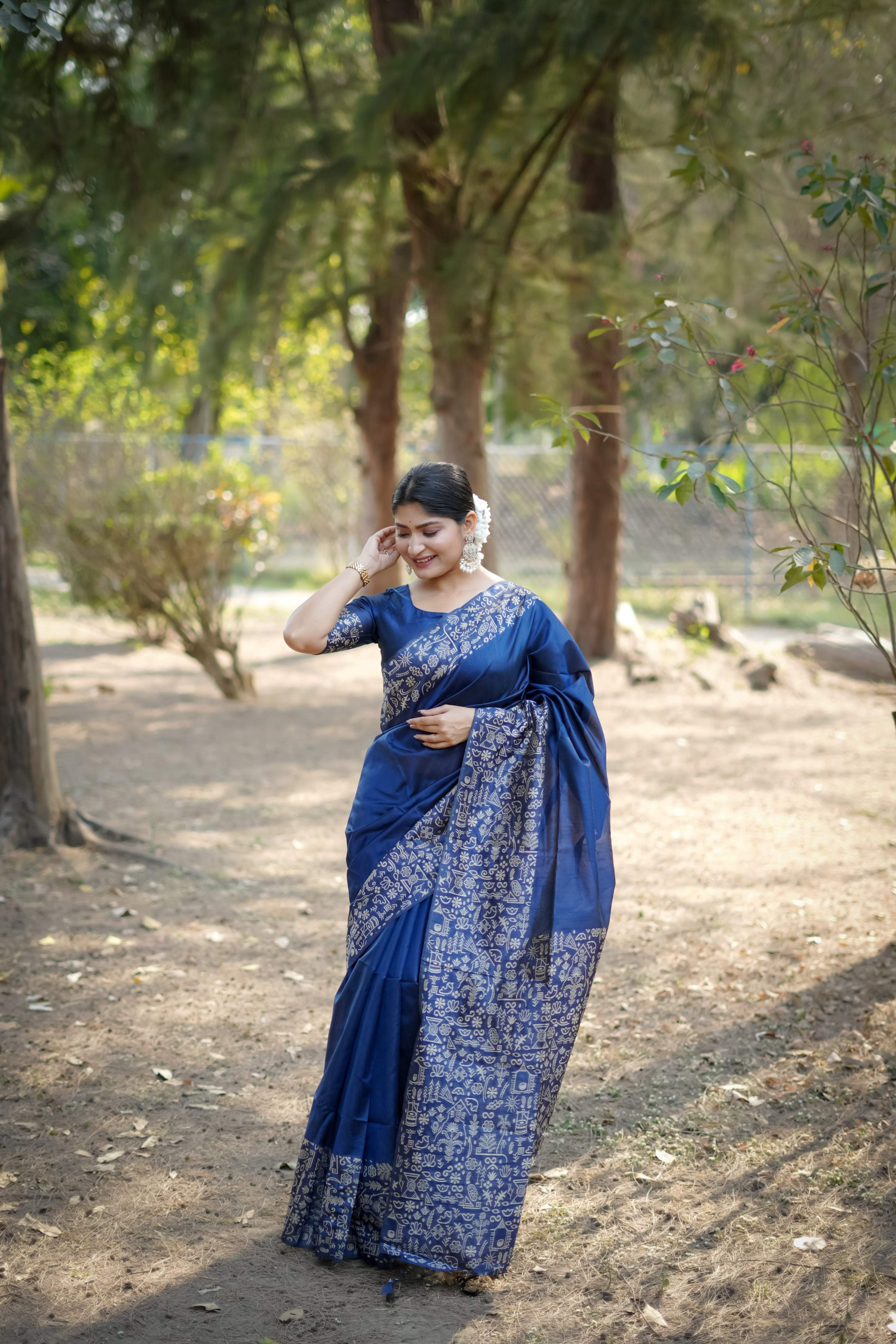Jyoti Fashion Women's Blue Handloom Raw Silk Weaving Designer Saree with Blouse - Distacart