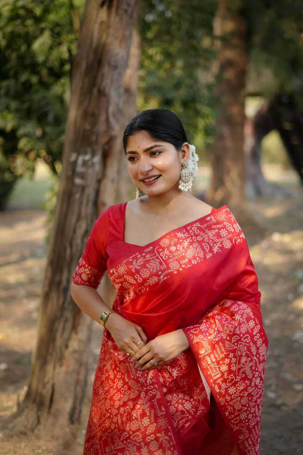 Jyoti Fashion Women's Red Handloom Raw Silk Weaving Designer Saree with Blouse - Distacart
