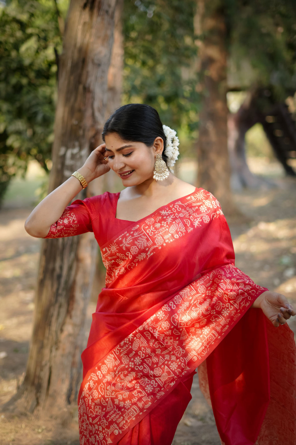 Jyoti Fashion Women's Red Handloom Raw Silk Weaving Designer Saree with Blouse - Distacart