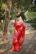 Jyoti Fashion Women's Red Handloom Raw Silk Weaving Designer Saree with Blouse - Distacart
