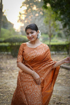 Jyoti Fashion Women's Orange Handloom Raw Silk Weaving Designer Saree with Blouse - Distacart