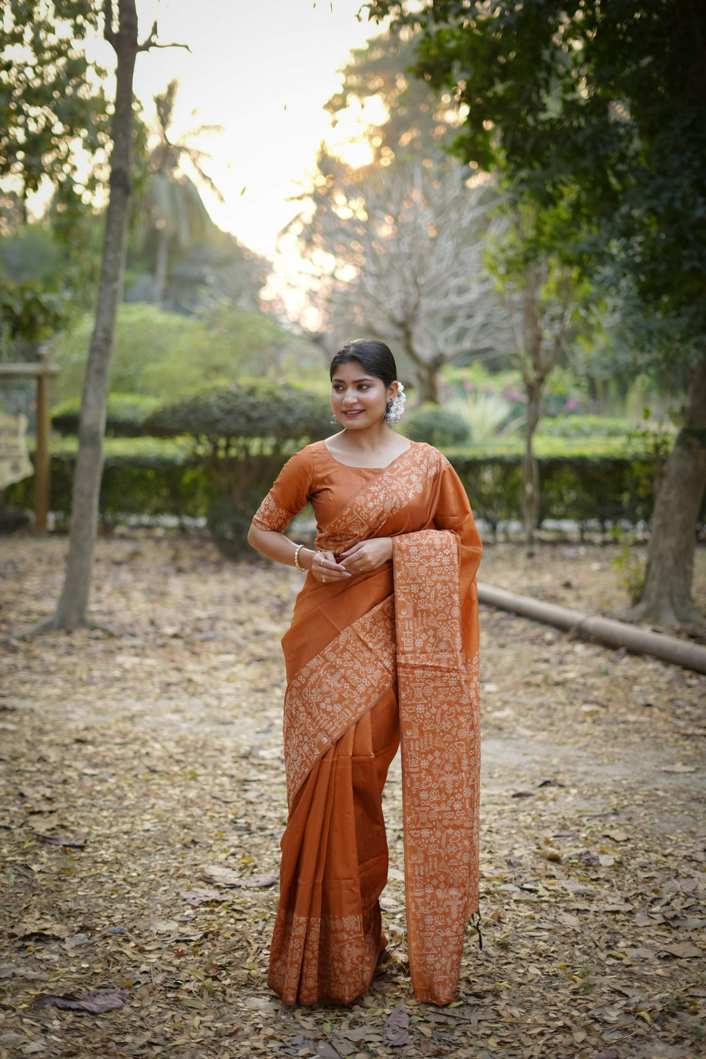 Jyoti Fashion Women's Orange Handloom Raw Silk Weaving Designer Saree with Blouse - Distacart