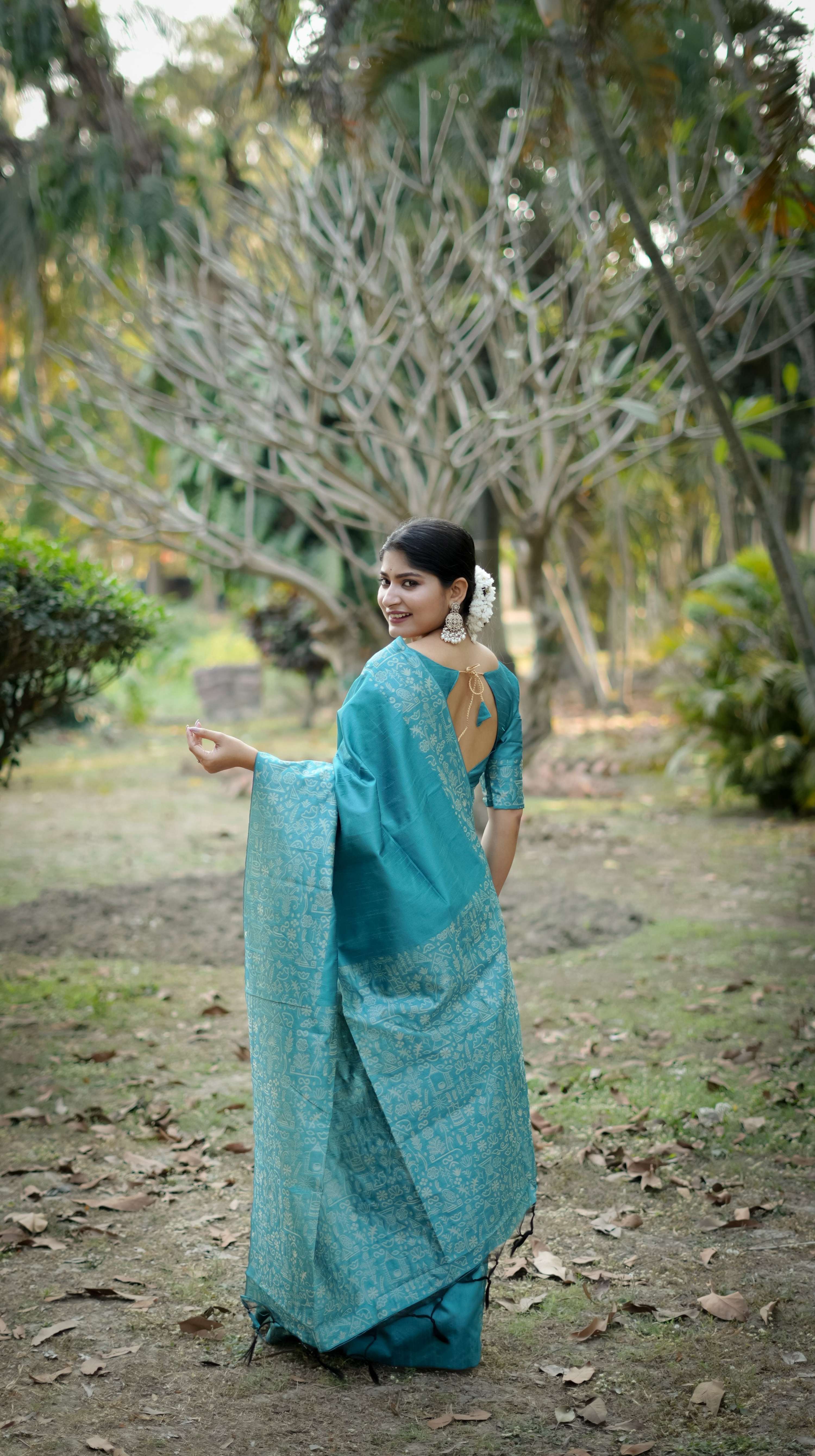 Jyoti Fashion Women's Firozi Handloom Raw Silk Weaving Designer Saree with Blouse - Distacart