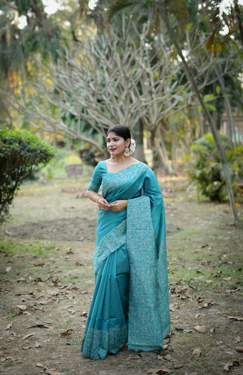 Jyoti Fashion Women's Firozi Handloom Raw Silk Weaving Designer Saree with Blouse - Distacart