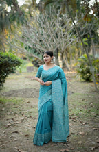 Jyoti Fashion Women's Firozi Handloom Raw Silk Weaving Designer Saree with Blouse - Distacart
