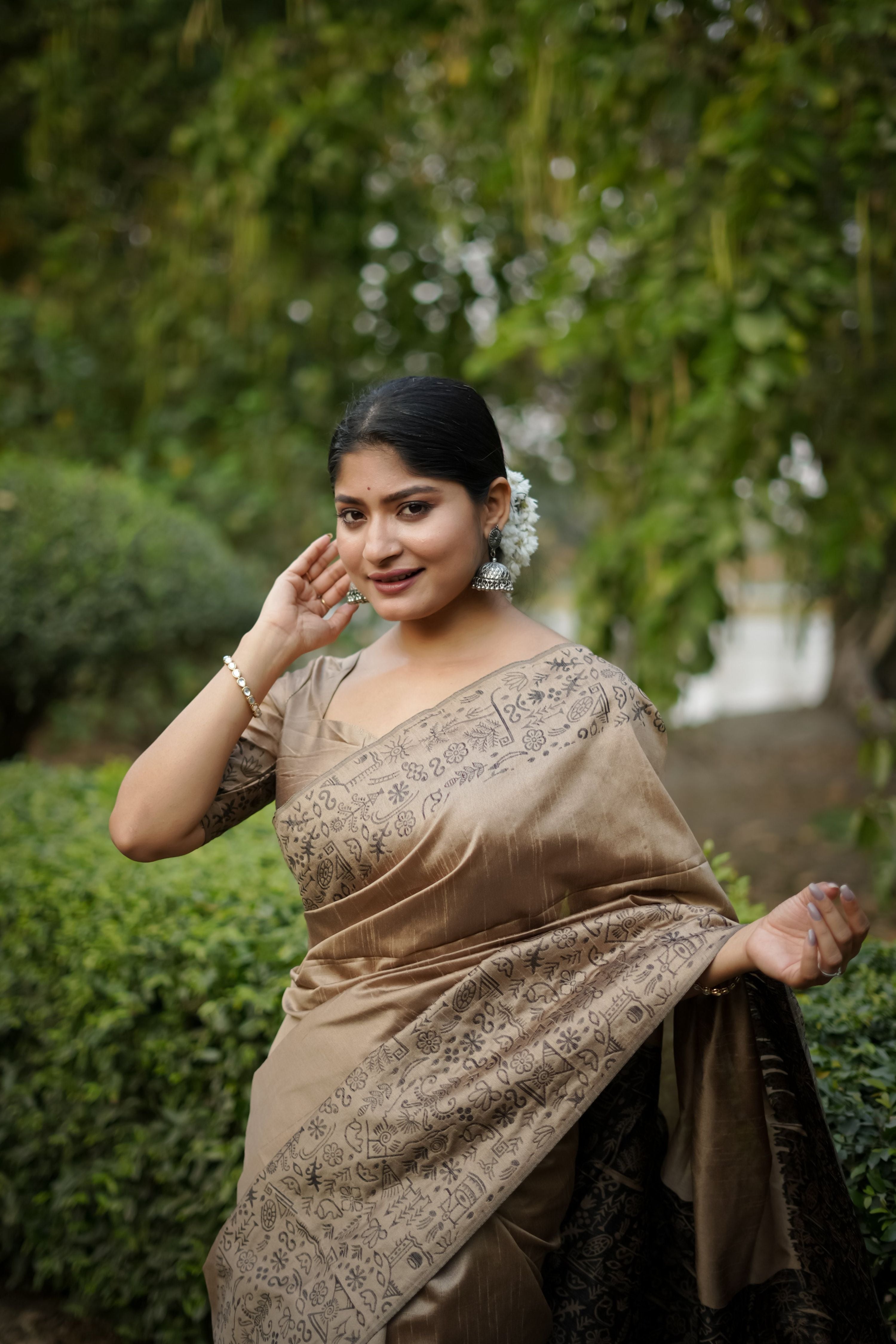 Jyoti Fashion Women's Beige Handloom Raw Silk Weaving Designer Saree with Blouse - Distacart