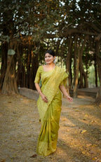Jyoti Fashion Women's Mehendi Handloom Raw Silk Weaving Designer Saree with Blouse - Distacart
