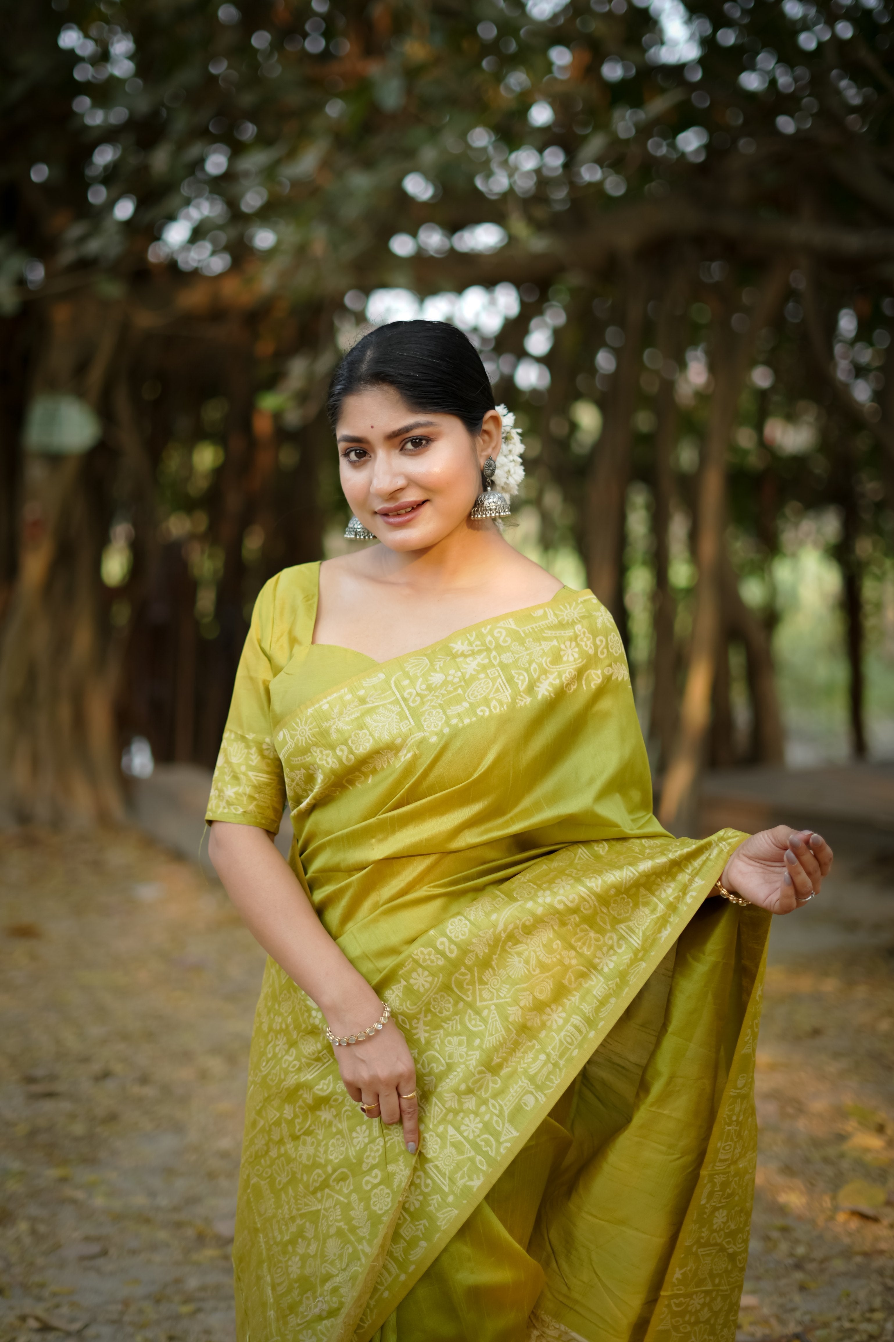Jyoti Fashion Women's Mehendi Handloom Raw Silk Weaving Designer Saree with Blouse - Distacart