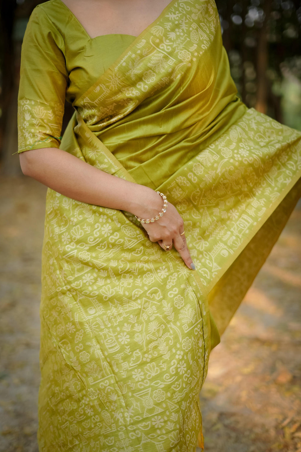 Jyoti Fashion Women's Mehendi Handloom Raw Silk Weaving Designer Saree with Blouse - Distacart