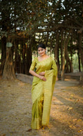 Jyoti Fashion Women's Mehendi Handloom Raw Silk Weaving Designer Saree with Blouse - Distacart