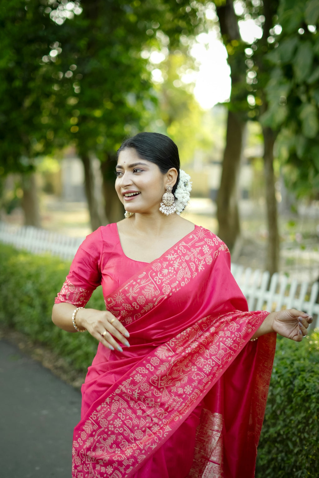 Jyoti Fashion Women's Pink Handloom Raw Silk Weaving Designer Saree with Blouse - Distacart