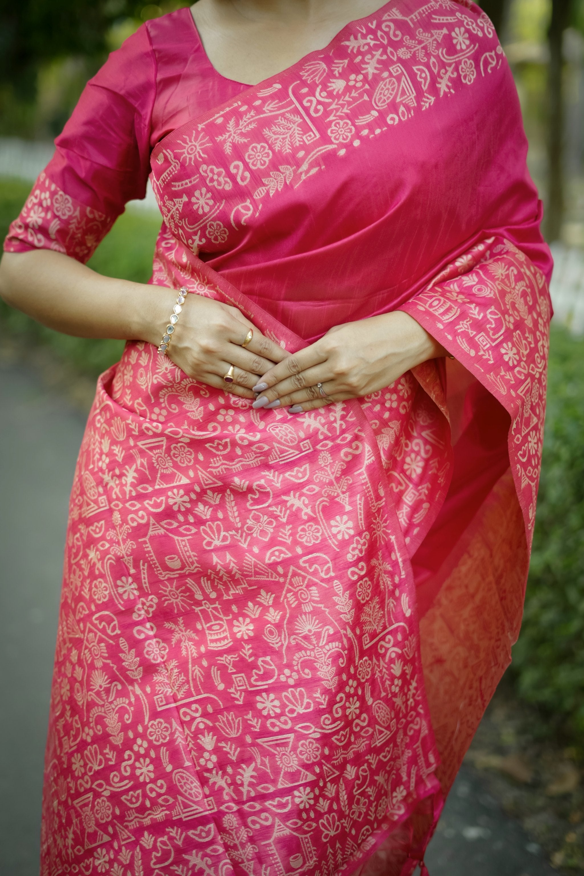 Jyoti Fashion Women's Pink Handloom Raw Silk Weaving Designer Saree with Blouse - Distacart