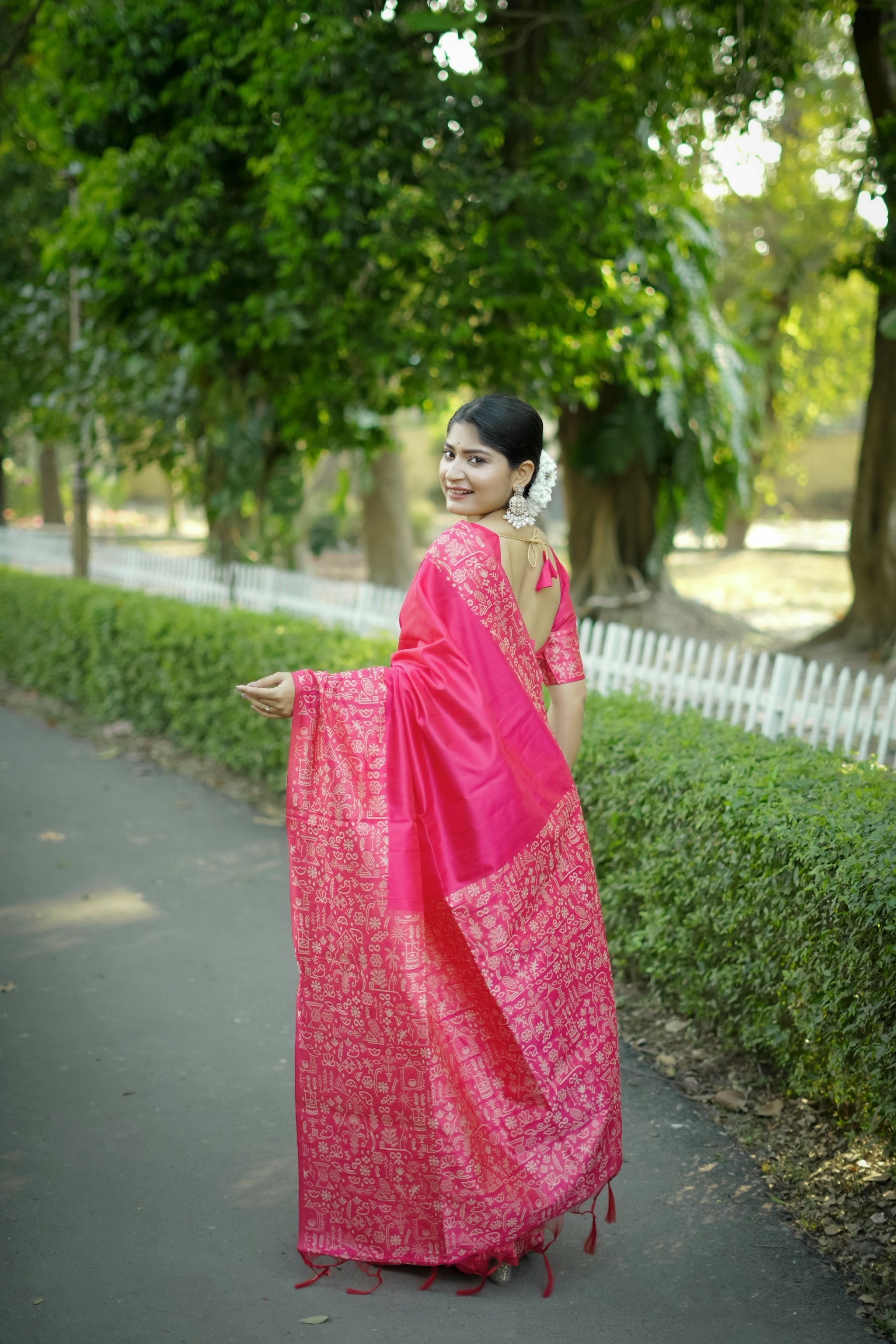 Jyoti Fashion Women's Pink Handloom Raw Silk Weaving Designer Saree with Blouse - Distacart