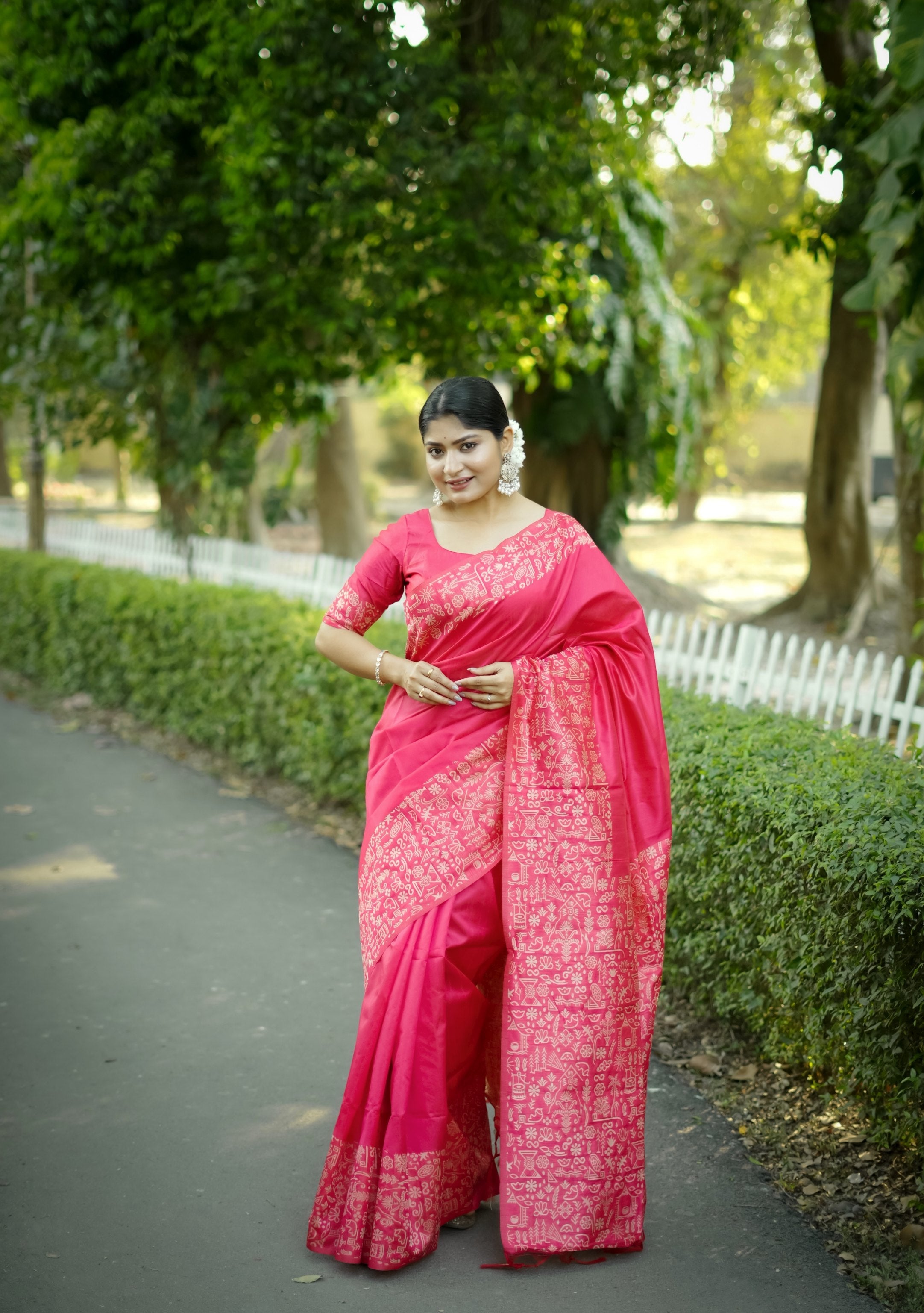 Jyoti Fashion Women's Pink Handloom Raw Silk Weaving Designer Saree with Blouse - Distacart