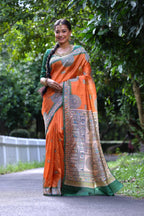 Jyoti Fashion Women's Orange Soft Tussar Silk Printed Designer Saree with Blouse - Distacart