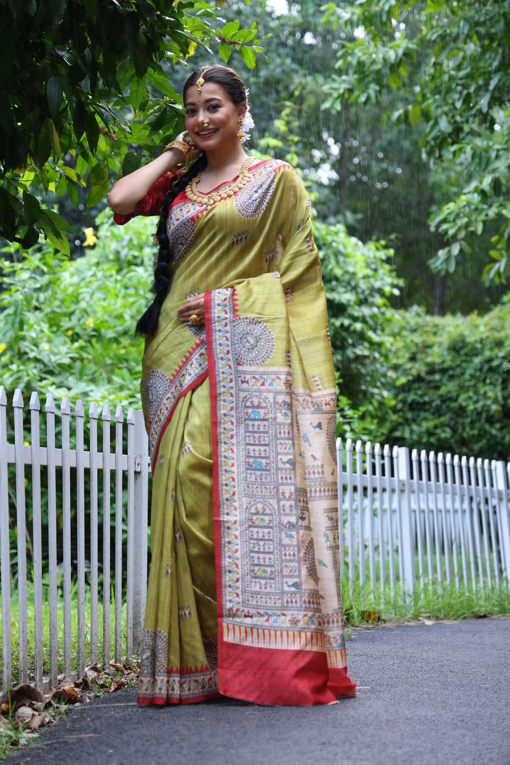 Jyoti Fashion Women's Green Soft Tussar Silk Printed Designer Saree with Blouse - Distacart