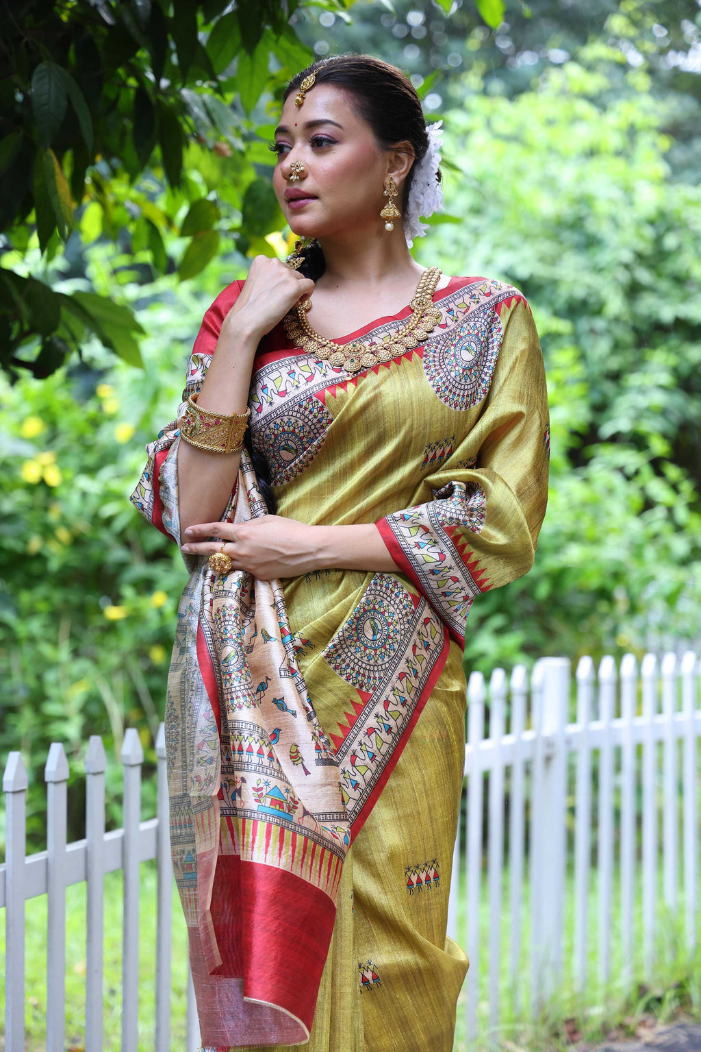 Jyoti Fashion Women's Green Soft Tussar Silk Printed Designer Saree with Blouse - Distacart
