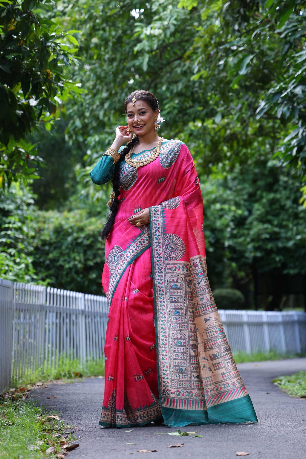 Jyoti Fashion Women's Pink Soft Tussar Silk Printed Designer Saree with Blouse - Distacart