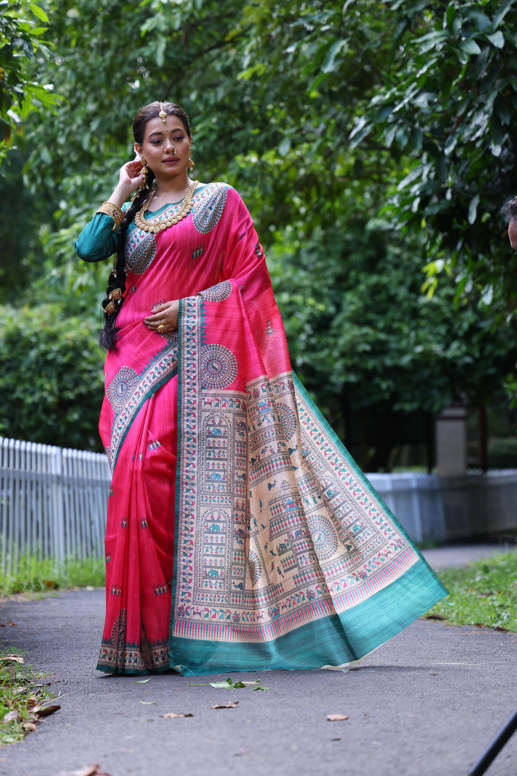 Jyoti Fashion Women's Pink Soft Tussar Silk Printed Designer Saree with Blouse - Distacart