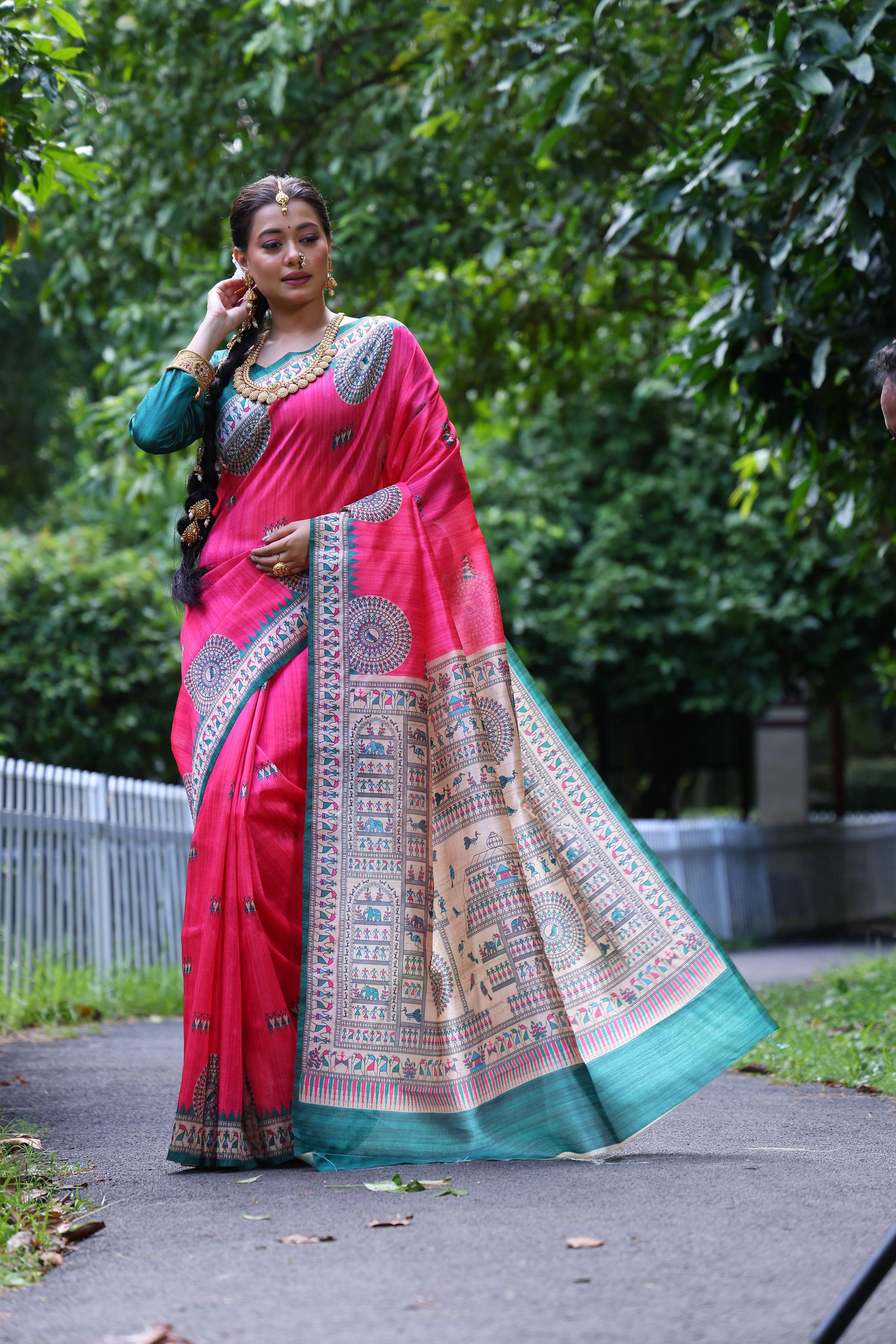 Jyoti Fashion Women's Pink Soft Tussar Silk Printed Designer Saree with Blouse - Distacart