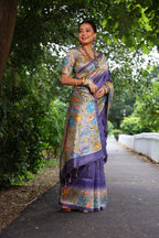 Jyoti Fashion Women's Purple Soft Tussar Silk Kalamkari Printed Designer Saree with Blouse - Distacart