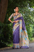 Jyoti Fashion Women's Purple Soft Tussar Silk Kalamkari Printed Designer Saree with Blouse - Distacart