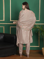 Jyoti Fashion Women's Beige Chinon Chiffon Floral Embroidery with Cording & Crystal Work Designer Straight Suit Set