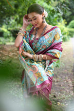 Jyoti Fashion Women's Wine Soft Tussar Silk Kalamkari Printed Designer Saree with Blouse - Distacart
