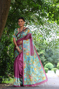 Jyoti Fashion Women's Wine Soft Tussar Silk Kalamkari Printed Designer Saree with Blouse - Distacart
