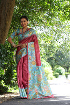 Jyoti Fashion Women's Maroon Soft Tussar Silk Kalamkari Printed Designer Saree with Blouse - Distacart