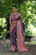 Jyoti Fashion Women's Black Soft Tussar Silk Kalamkari Printed Designer Saree with Blouse - Distacart