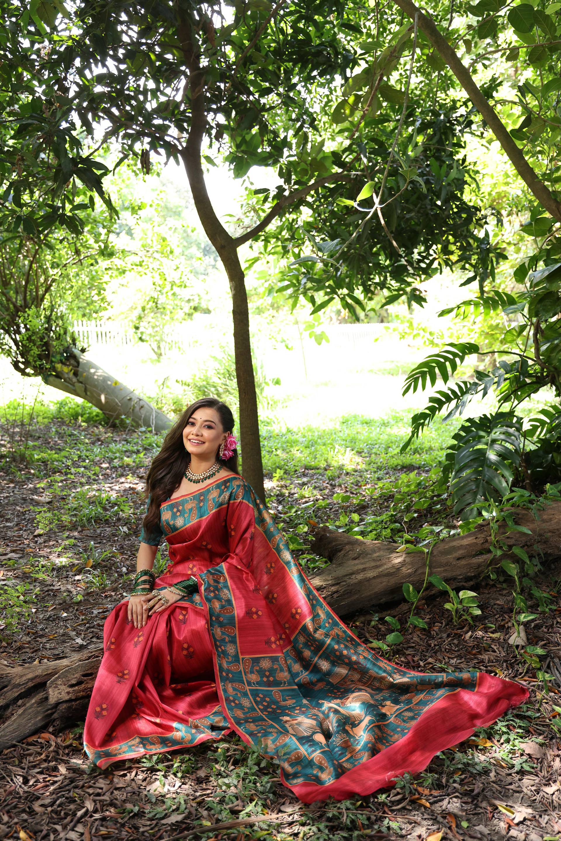 Jyoti Fashion Women's Black Soft Tussar Silk Peacock Printed Designer Saree with Blouse - Distacart