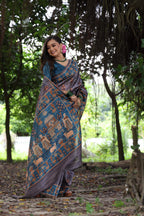 Jyoti Fashion Women's Gajri Red Soft Tussar Silk Peacock Printed Designer Saree with Blouse - Distacart