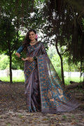 Jyoti Fashion Women's Gajri Red Soft Tussar Silk Peacock Printed Designer Saree with Blouse - Distacart