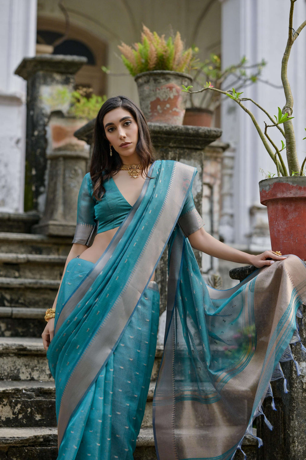 Jyoti Fashion Women's Teal Soft Kalyani Silk Zari Woven Designer Saree with Blouse - Distacart